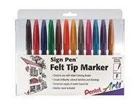 Pentel Felt Tip Sign Pen, Set of 12 Assorted