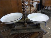 Cast Iron Tabletop Scales With Enamel Pans