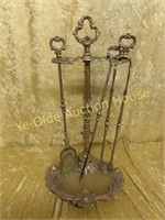 Ornate Brass Fireplace Tool Set