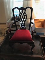 Doll Chair Mahoganey Finish Red Fabric Seat