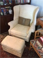 Yellow Fabric Arm Chair w/ footstool storage