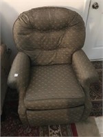Olive colored fabric reclining armchair