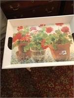Plastic Tray Table with Flowers on folding stand
