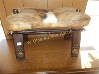 Oak and Cow Hide Camel Bench
