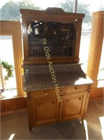 Tiger Oak Marble Topped Dresser With Beveled