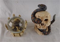 Skeleton Snowglobe & Skull Snake Figurine