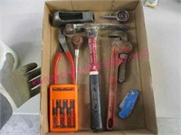 flat of tools (rock hammer-pipe wrench-etc)