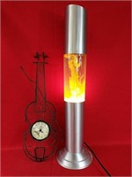 Lava Lamp and Wrought Iron Violin Clock