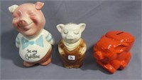 3 Pottery Pig Banks as shown