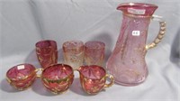 US Glass Delaware Cranberry Water Pitcher 3 Tumble