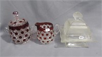 EAPG Butter Dishes Hartford - Ruby Stain Block
