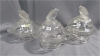 3 EAPG Frosted Eagle Butter dishes one with small