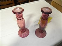 2 Pink Candle Holders (Glass)