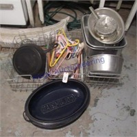 Wire basket, pans, cast iron skillet- no name