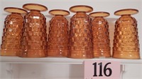 6 PIECE FOOTED AMBER GLASS TUMBLERS 6" MATCHES