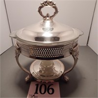 SILVER CHAFING DISH WITH GLASS INSERT BY FIRE