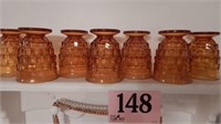 7 PIECE FOOTED AMBER GLASS TUMBLERS 4.5"
