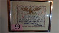 FRAMED CROSS-STITCHED JOHN F. KENNEDY QUOTE "ASK