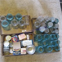 Blue & clear canning jars, zinc lids