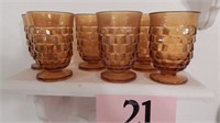 6 PIECE SET AMBER GLASS FOOTED 3.75" JUICE