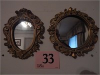 TWO SMALL ORNATE WALL MIRRORS 9.5 IN