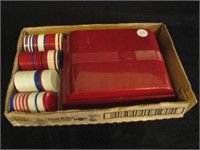 Vintage Crest Wood Poker Chip Set w/ Extra Chips