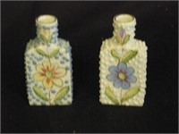 2 Antique Hobnail Enamel Overlay Laudnem Bottles