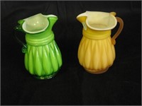 2 Kanawha Glass Pitchers - Yellow & Green