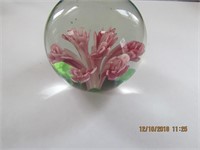 Glass Paperweight-Pink Flower-2.5 x 2.5