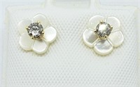 $400 14K  Diamond Mother Of Pearl Earrings