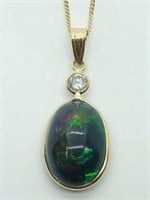 $2400 14K Enhanced Black Opal  Diamond Necklace
