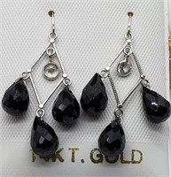 $800 14K Black Onyx White Sapphire Earrings