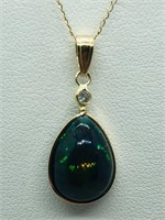 $2000 14K Enhanced Black Opal Diamond Necklace