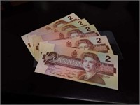 Set of 5 old $2 bills