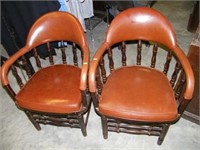 2 wood & vinyl chairs