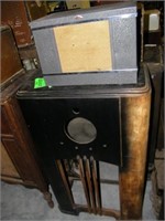 2 Pc Vintage Empty wood cabinet & National Speaker