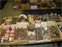 Table of many Antique radio parts
