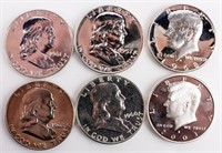 Coin 6 Proof Kennedy & Franklin Half Dollars