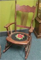 Wooden Rocking Chair With Needlepoint Seat