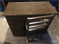 Wooden Desk with Glass Top & Chair