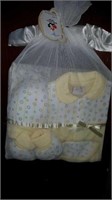 Baby gift set. Yellow sleeper, blanket, booties,