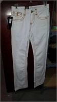 Ladies white jeans by Pudding Jeans. Straight