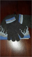 Boy's toque and glove set. Grey/blue flames. Reg