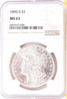 Coin 1890  Morgan Silver Dollar NGC MS63