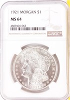 Coin 1921  Morgan Silver Dollar NGC MS64