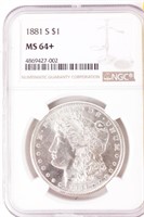 Coin 1881-S Morgan Silver Dollar NGC MS64+