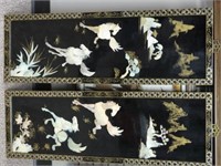 Pair of Chinese Panel Paintings on Shell - Horses