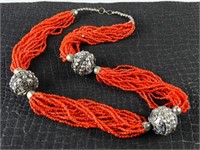 Sterling Silver & Red Coral Necklace