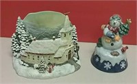 Church Tea Light Holder & Music Box Snowman