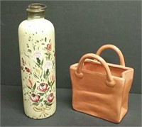 Ceramic Purse Vase & Painted Bottle